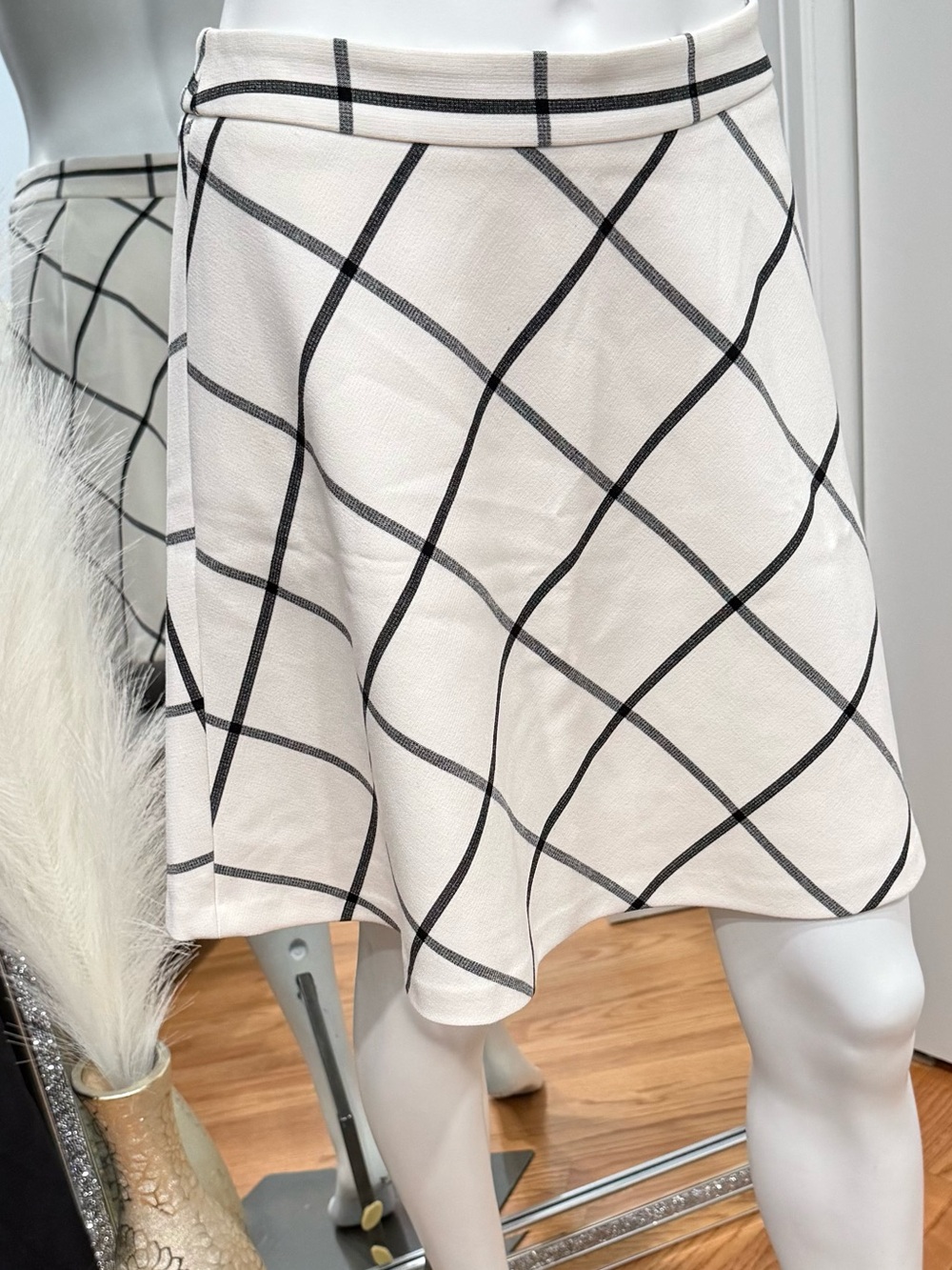 Ann Taylor White A-Line Skirt with Black Windowpane